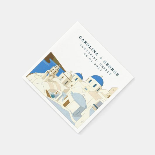 Serviette En Papier Aquarelle Santorin Grèce île (Coin)