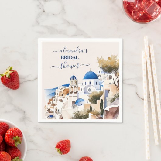 Serviette En Papier Aquarelle Santorini Destination Bride (En situation)