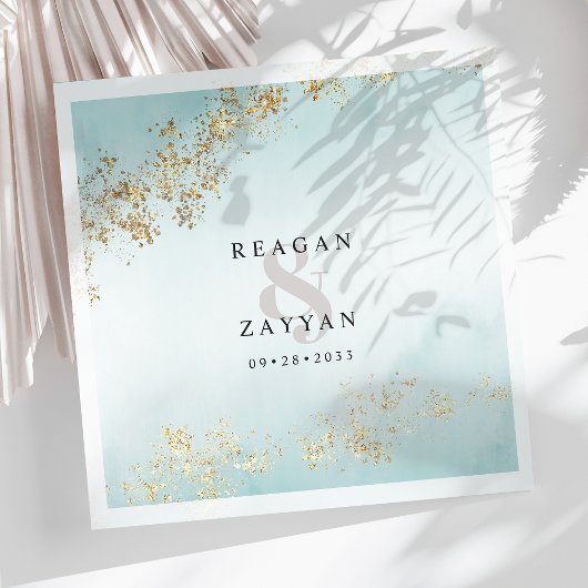 Serviette En Papier Aquarelle sarcelle et or