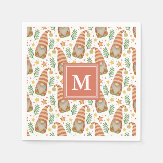 Serviette En Papier Aquarelle Scandinave Gnome Monogramme Noël (Devant)