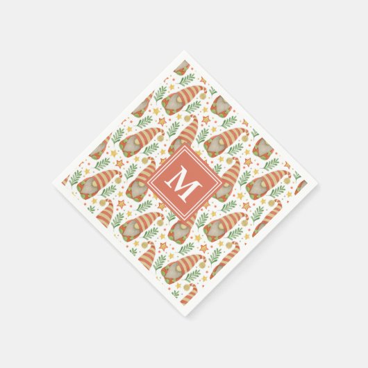 Serviette En Papier Aquarelle Scandinave Gnome Monogramme Noël (Coin)