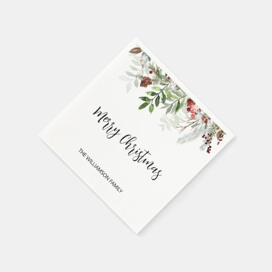 Serviette En Papier Aquarelle Script Joyeux Noël vert (Coin)