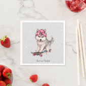 Serviette En Papier Aquarelle Siberian Husky Napkins (En situation)
