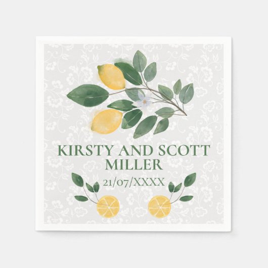 Serviette En Papier Aquarelle Sicilienne Lemons Mariage (Devant)