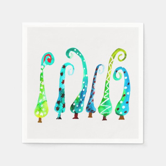 Serviette En Papier Aquarelle simienne arbres de Noël (Devant)