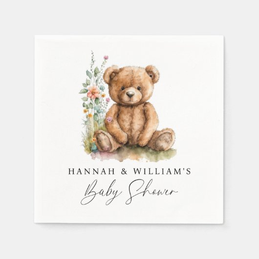 Serviette En Papier Aquarelle simple Baby shower d'ours en peluche (Devant)