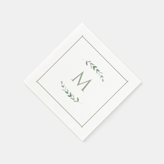 Serviette En Papier Aquarelle simple Eucalyptus Sage Vert (Coin)