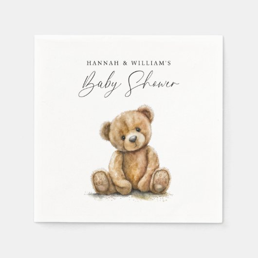 Serviette En Papier Aquarelle simple Petit Baby shower d'ours (Devant)