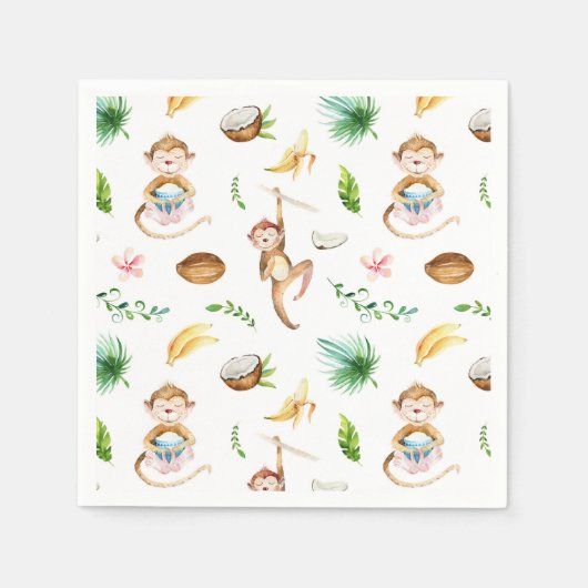 Serviette En Papier Aquarelle Singes soyeux (Devant)