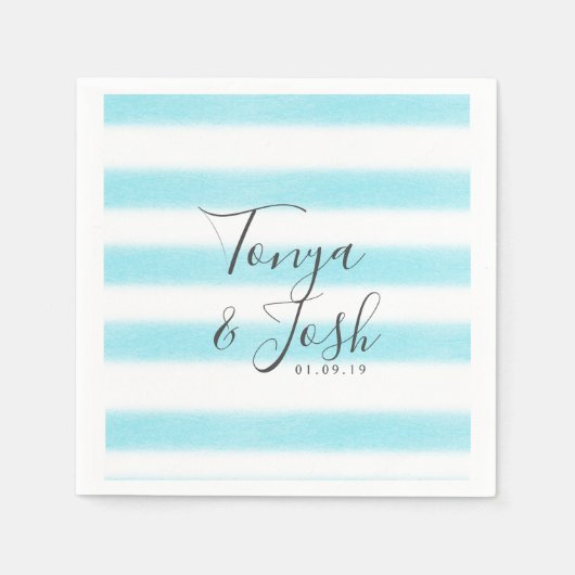 Serviette En Papier Aquarelle Sky Blue Stripes Plage Inspiré Mariage (Devant)
