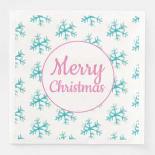 Serviette En Papier Aquarelle Snowflakes Joyeux Napkins de Noël rose