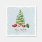 Serviette En Papier Aquarelle Snowy Arbre de Noël et cadeaux (Devant)