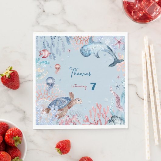 Serviette En Papier Aquarelle sous l'anniversaire de enfant marin (En situation)