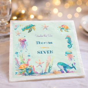 Serviette En Papier Aquarelle sous l'anniversaire de enfant marin