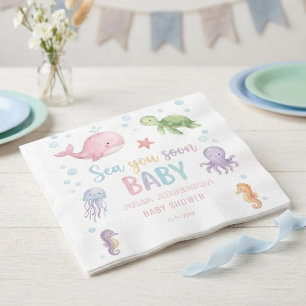 Serviette En Papier Aquarelle sous l'océan Bébé Animaux Marins Spectac