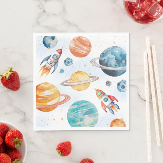 Serviette En Papier Aquarelle Space Party (En situation)