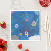 Serviette En Papier Aquarelle spatiale - Bleu foncé (En situation)