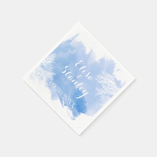 Serviette En Papier Aquarelle splash corail récif bleu mariage (Coin)