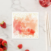 Serviette En Papier Aquarelle splash corail récif or confetti mariage (En situation)