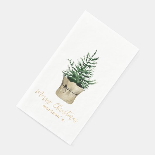 Serviette En Papier Aquarelle style boho sapin de Noël (Coin)