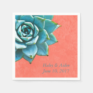 Serviette En Papier Aquarelle Succulente Fiançailles Mariage Orange