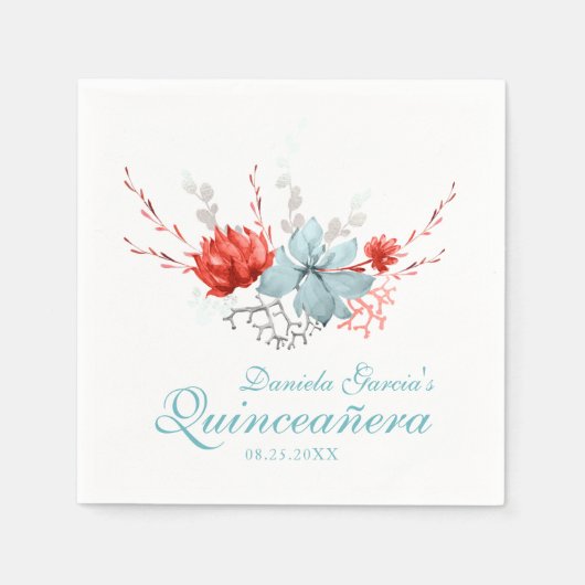 Serviette En Papier Aquarelle Succulente Florale Quinceañera (Devant)