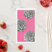 Serviette En Papier Aquarelle Succulente Gris sur rose chaud (En situation)