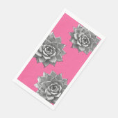 Serviette En Papier Aquarelle Succulente Gris sur rose chaud (Coin)