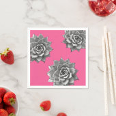 Serviette En Papier Aquarelle Succulente Gris sur rose chaud (En situation)