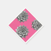 Serviette En Papier Aquarelle Succulente Gris sur rose chaud (Coin)