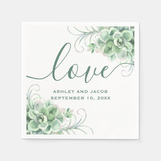 Serviette En Papier Aquarelle succulente. Mariage de cactus floraux (Devant)