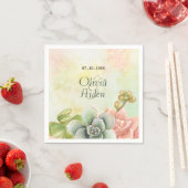 Serviette En Papier Aquarelle Succulente Mariage floral (En situation)