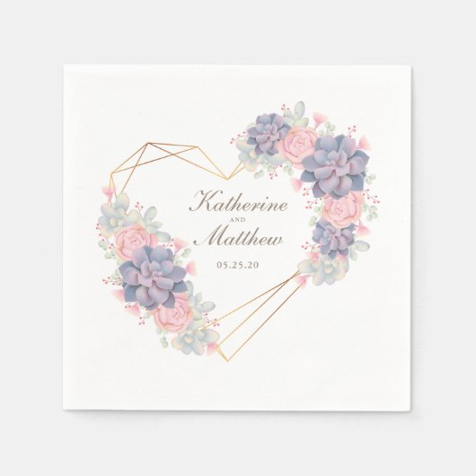 Serviette En Papier Aquarelle Succulents Mariage (Devant)