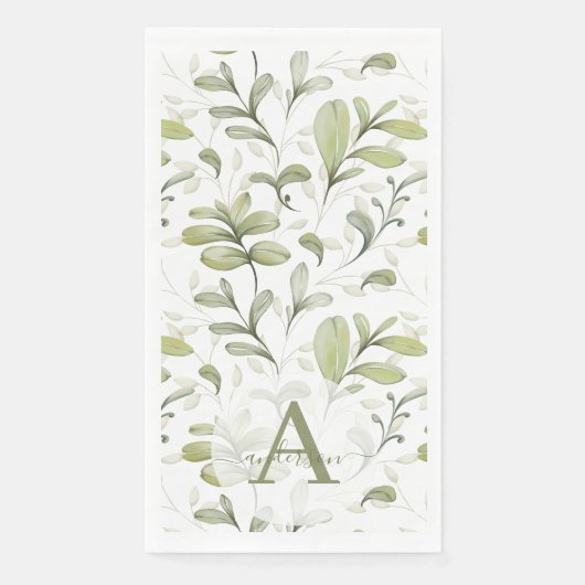 Serviette En Papier Aquarelle Succursale de canneberge Monogramme Noël (Devant)