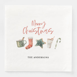 Serviette En Papier Aquarelle sucre de canne de boissons de Noël