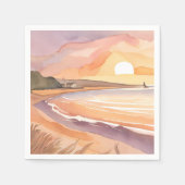 Serviette En Papier Aquarelle Sunset Beach | Belle peinture océanique (Devant)
