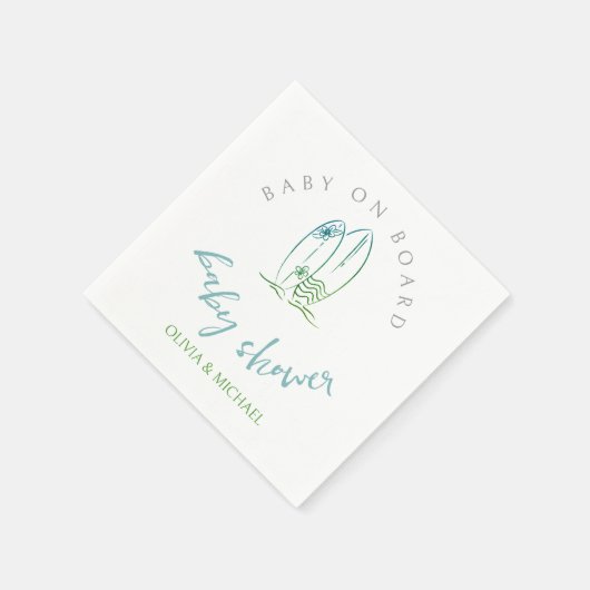 Serviette En Papier Aquarelle Surfboard Baby on Board Bébé Garçon Douc (Coin)