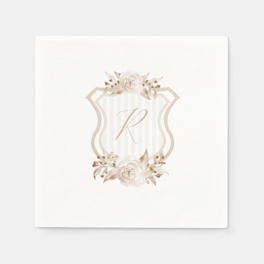 Serviette En Papier Aquarelle Tan Monogramme Floral (Devant)