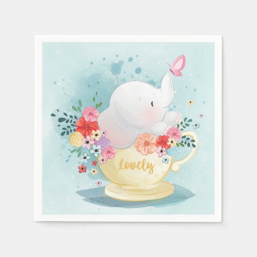 Serviette En Papier Aquarelle Teacup Elephant (Devant)