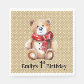 Serviette En Papier Aquarelle Teddy Bear 1er anniversaire (Devant)