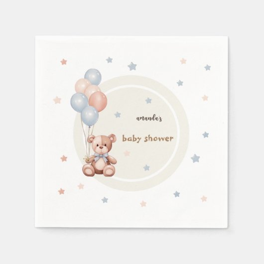 Serviette En Papier Aquarelle Teddy Bear Baby shower rustique Neutre (Devant)