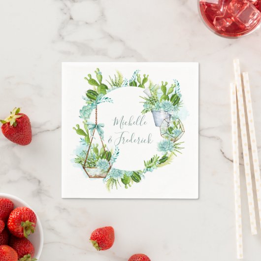 Serviette En Papier Aquarelle Terrarium en verre Mariage (En situation)