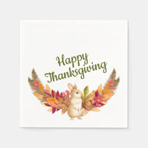 Serviette En Papier Aquarelle Thanksgiving Bunny, Acorns, Berries