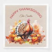 Serviette En Papier Aquarelle Thanksgiving Turquie et Citrouilles (Devant)