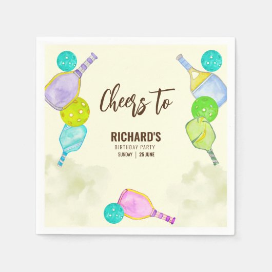 Serviette En Papier Aquarelle Thème Pickleball Fête d'anniversaire (Devant)