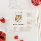 Serviette En Papier Aquarelle Tiger Head Nom de l'anniversaire (En situation)