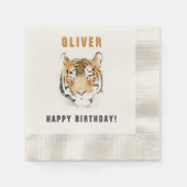 Serviette En Papier Aquarelle Tiger Head Nom de l'anniversaire (Devant)