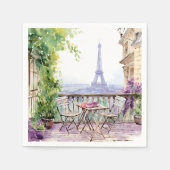 Serviette En Papier Aquarelle Tour Eiffel Paris Café français (Devant)