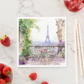 Serviette En Papier Aquarelle Tour Eiffel Paris Café français (En situation)