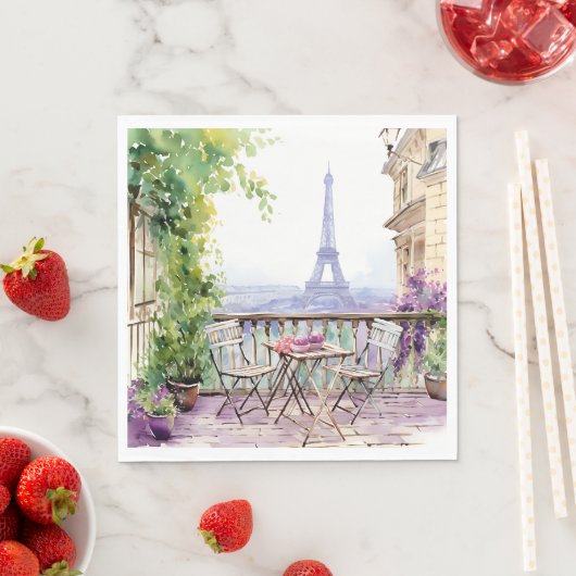 Serviette En Papier Aquarelle Tour Eiffel Paris Café français (En situation)